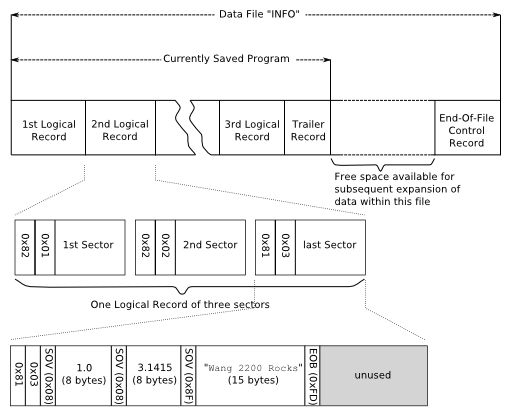 diagram of the file, logical record, and sector layouts