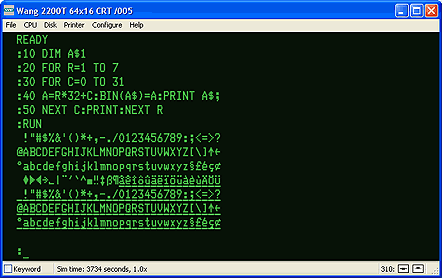 (Image of Wang emulator running a program)